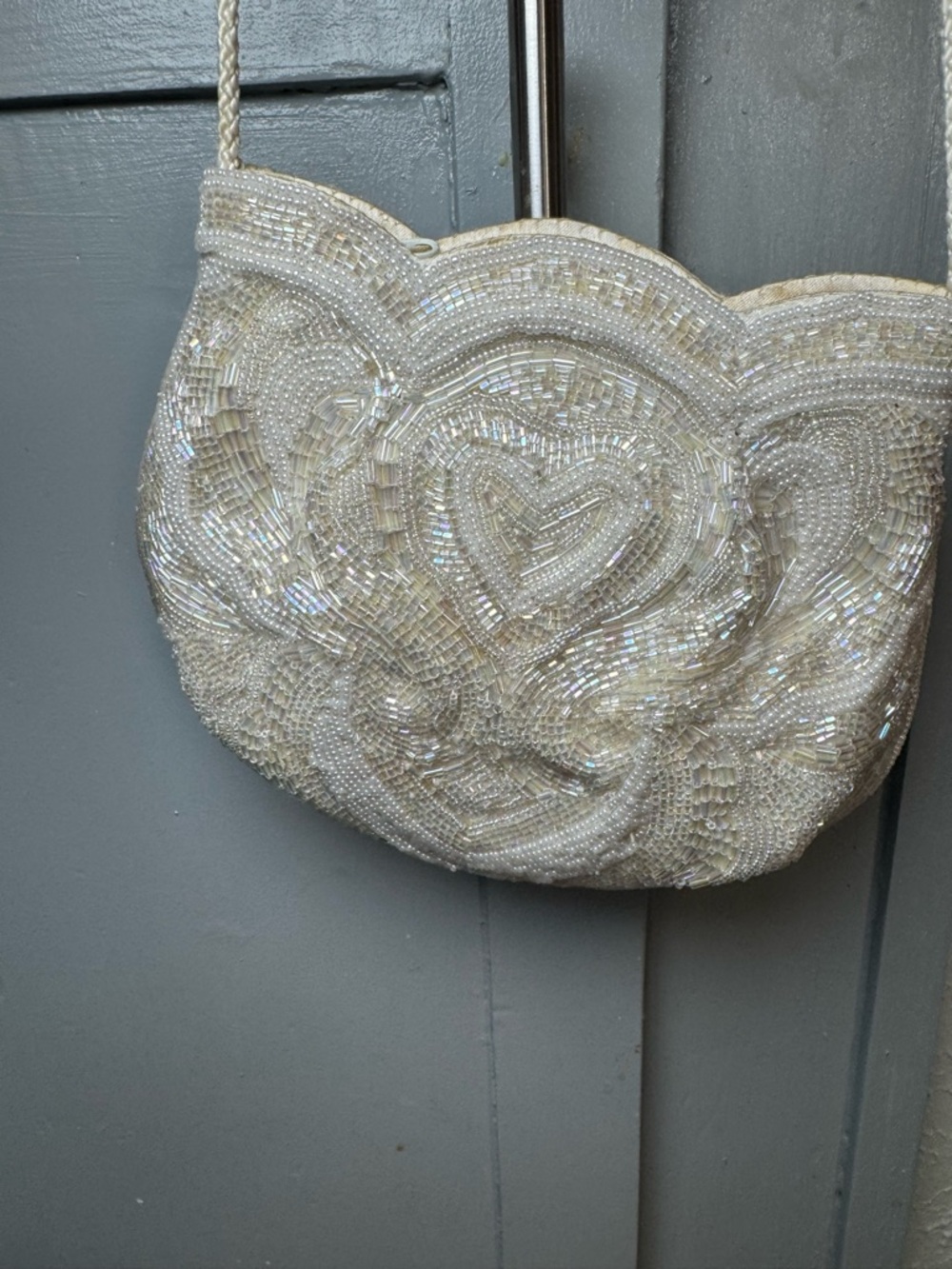 Beaded Heart Ivory Evening Clutch
